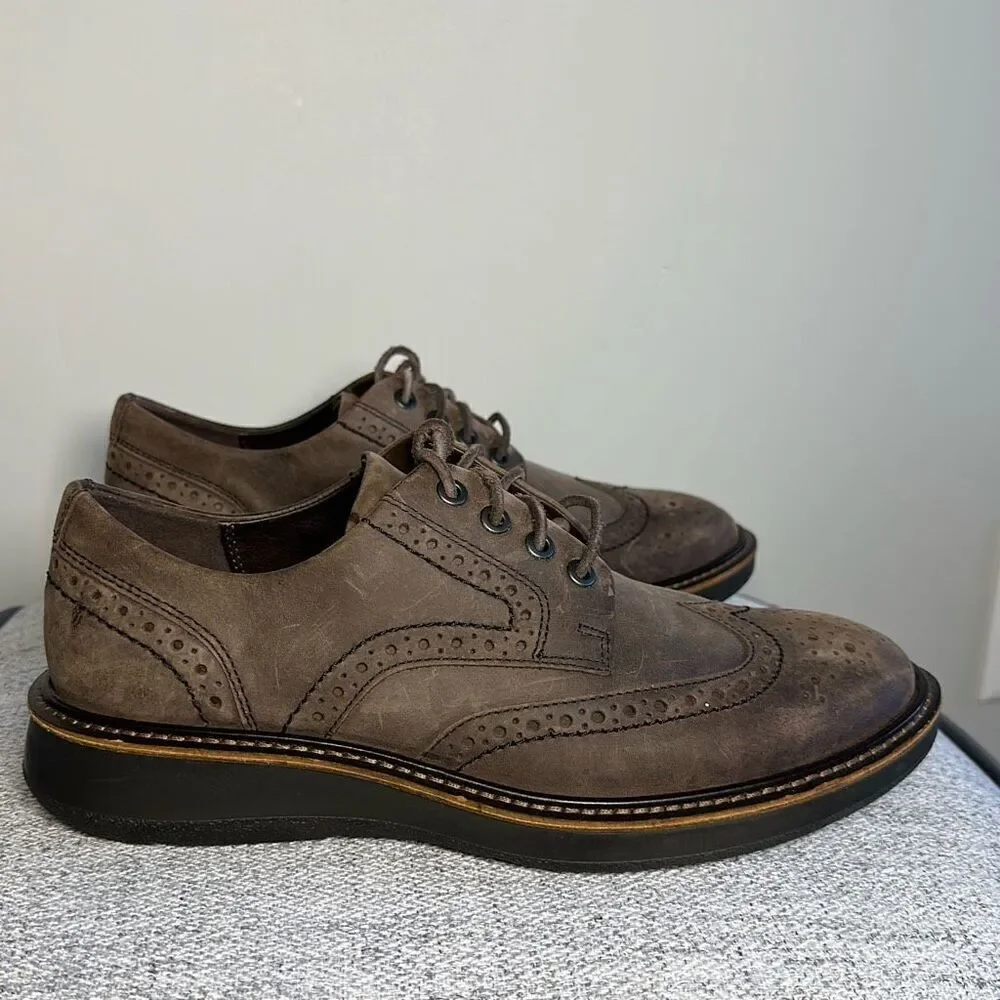 Ecco Mens Sz 41 Lhasa Brogue Wing Tip Leather Oxfords Coffee Brown Casual Shoes-